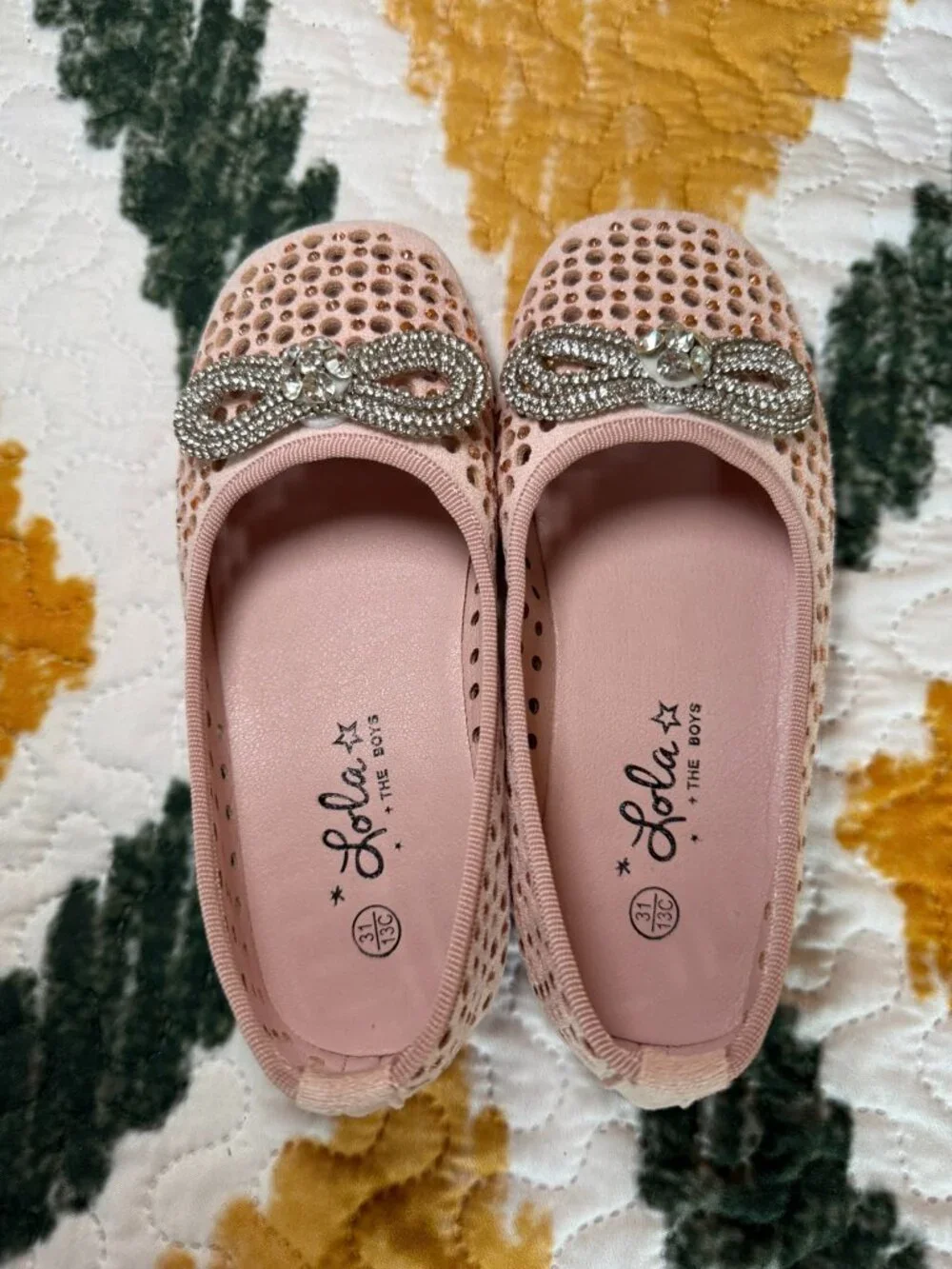NIB Lola + The Boys Pink Rhinestone Sparkle Bow Ballet Flats Shoes Size 13C EU31